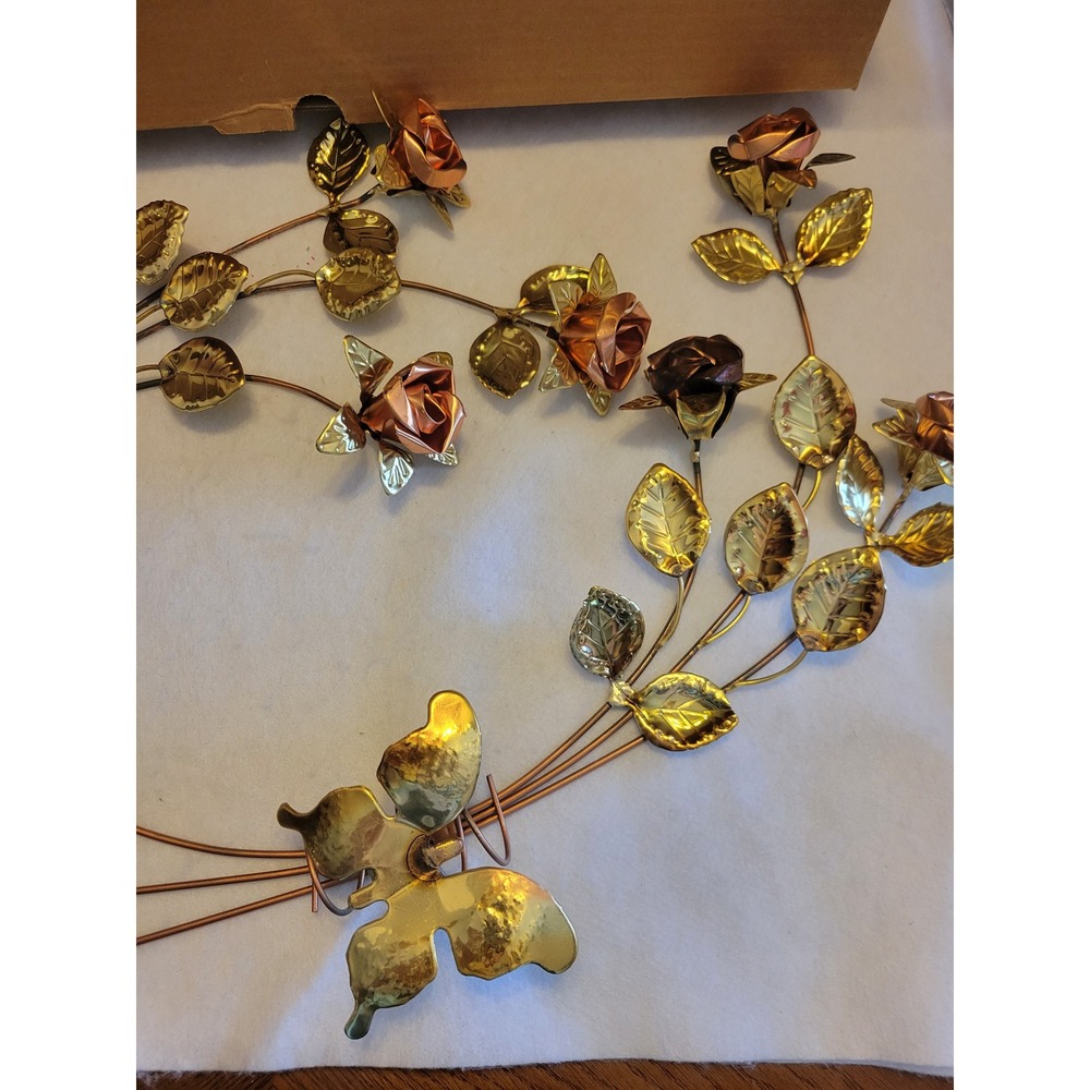 Home Interiors Metal Rose Wall Swag Set Gold Copper Floral USA AZ-8890 - Picture 3 of 16